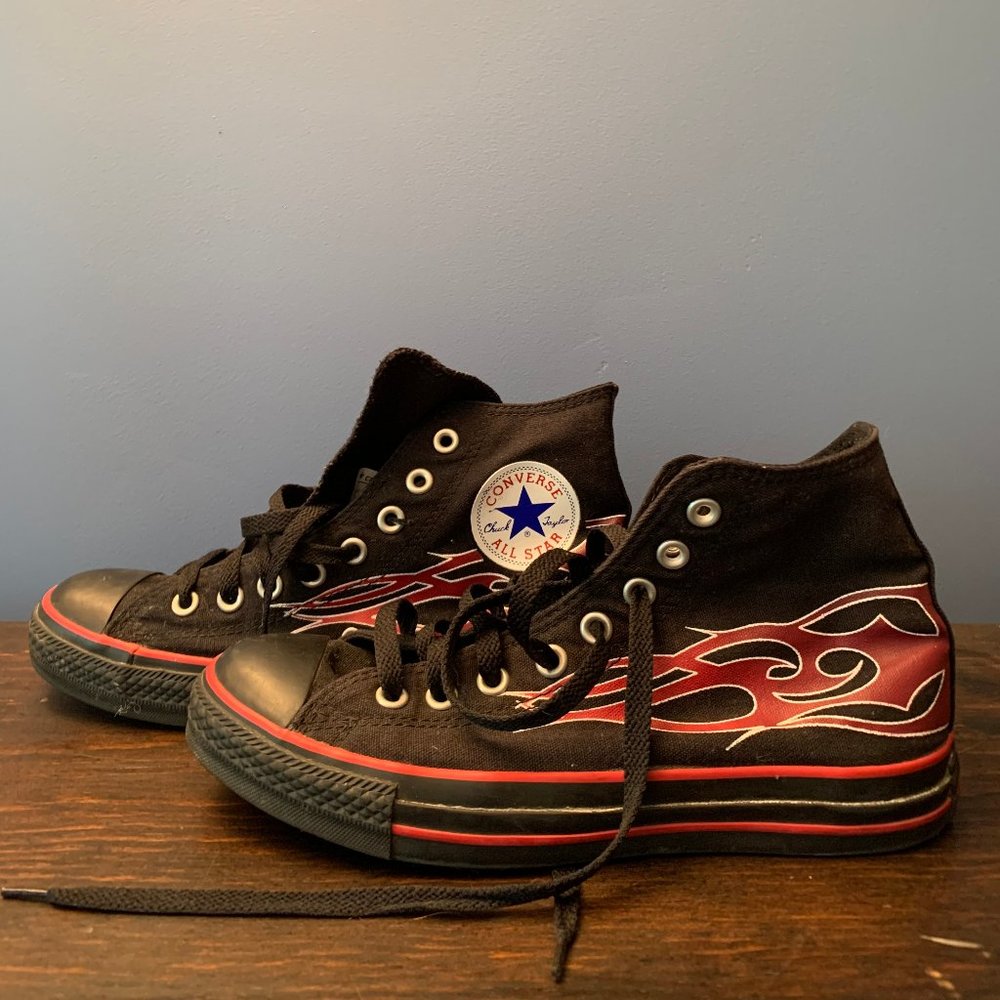 Black Converse Hi-Tops with Red Flames